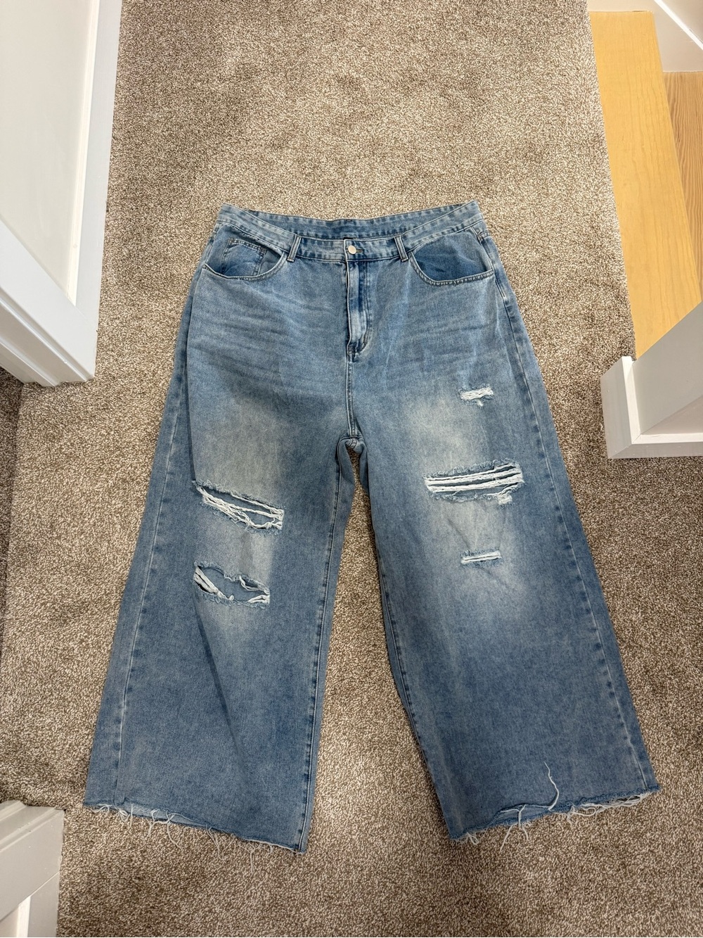 Cider Distressed Light Blue Wide-Leg Jeans